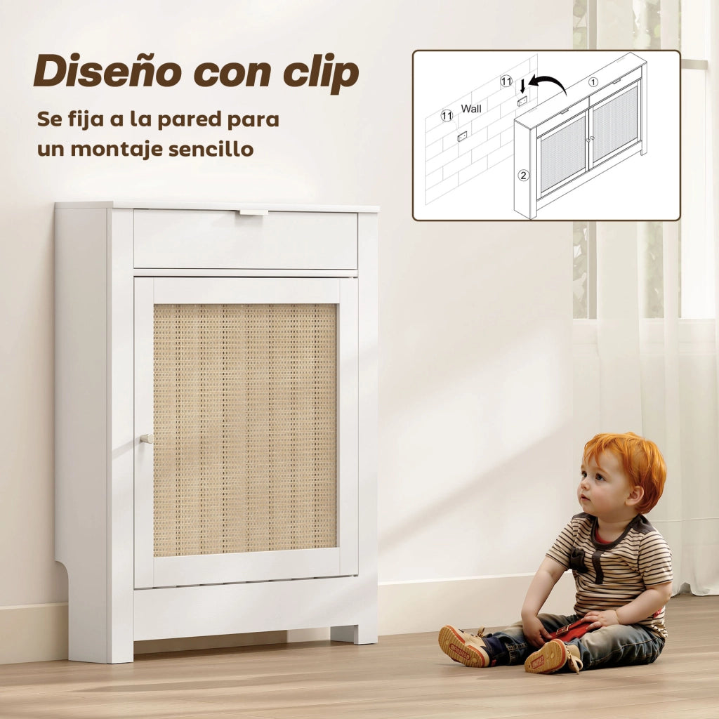Cubre Radiatori con Porta e Rattan ¨C Minimal ¨C Bianco