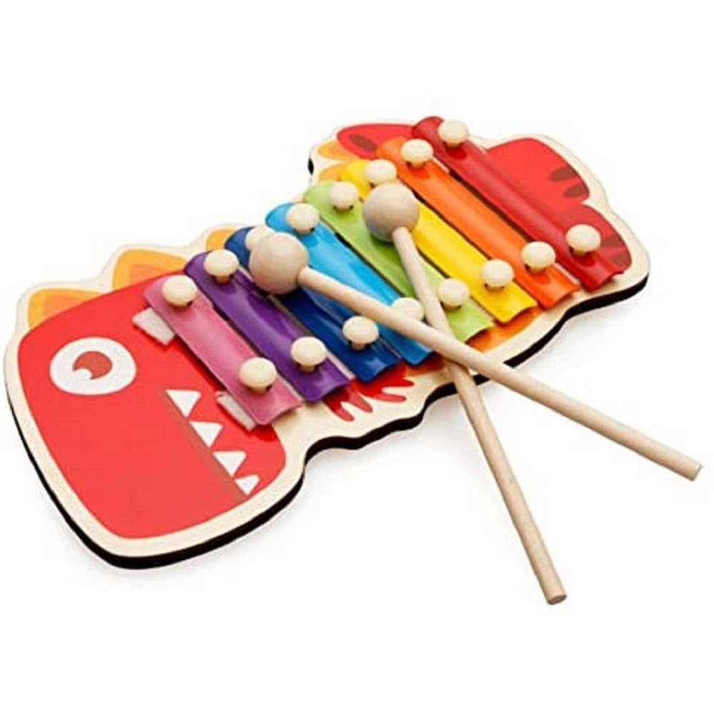 Trade Shop - Xilofono In Legno Giocattolo Musicale Per Bambini 8 Note Dinosauro Multicolore -