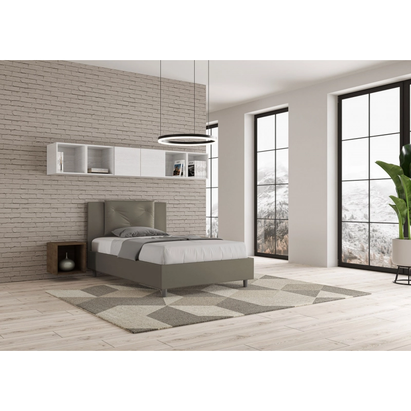 Letto imbottito 1 piazza e mezza 120x210 cm Appia - Similpelle,Cappuccino,Contenitore