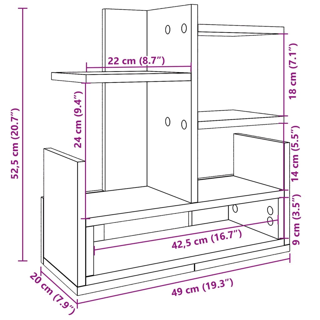 Organizer Scrivania Rovere Sonoma 49x20x52,5 cm Multistrato 848075