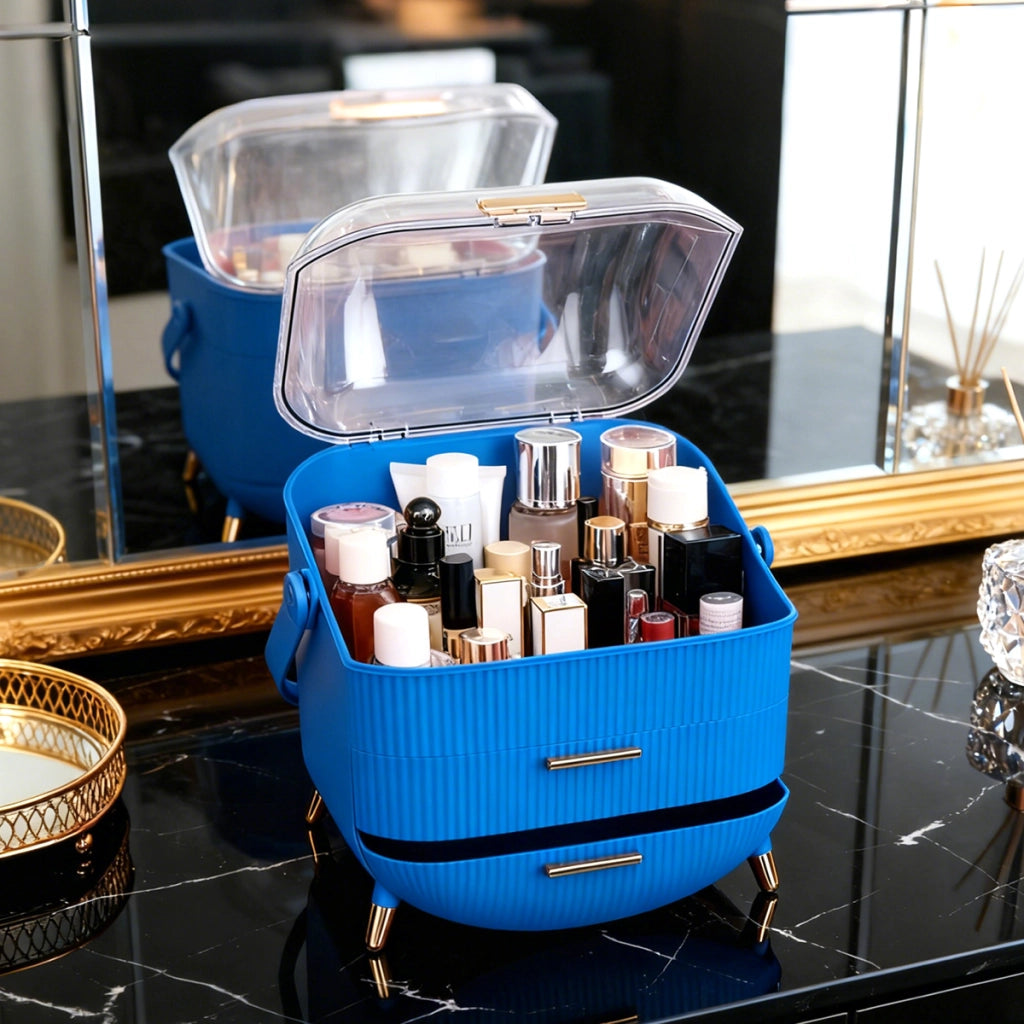 ZMH Porta trucchi da scrivania con più cassetti contenitore per cosmetici blu scuro 26 x 16 x 33 cm