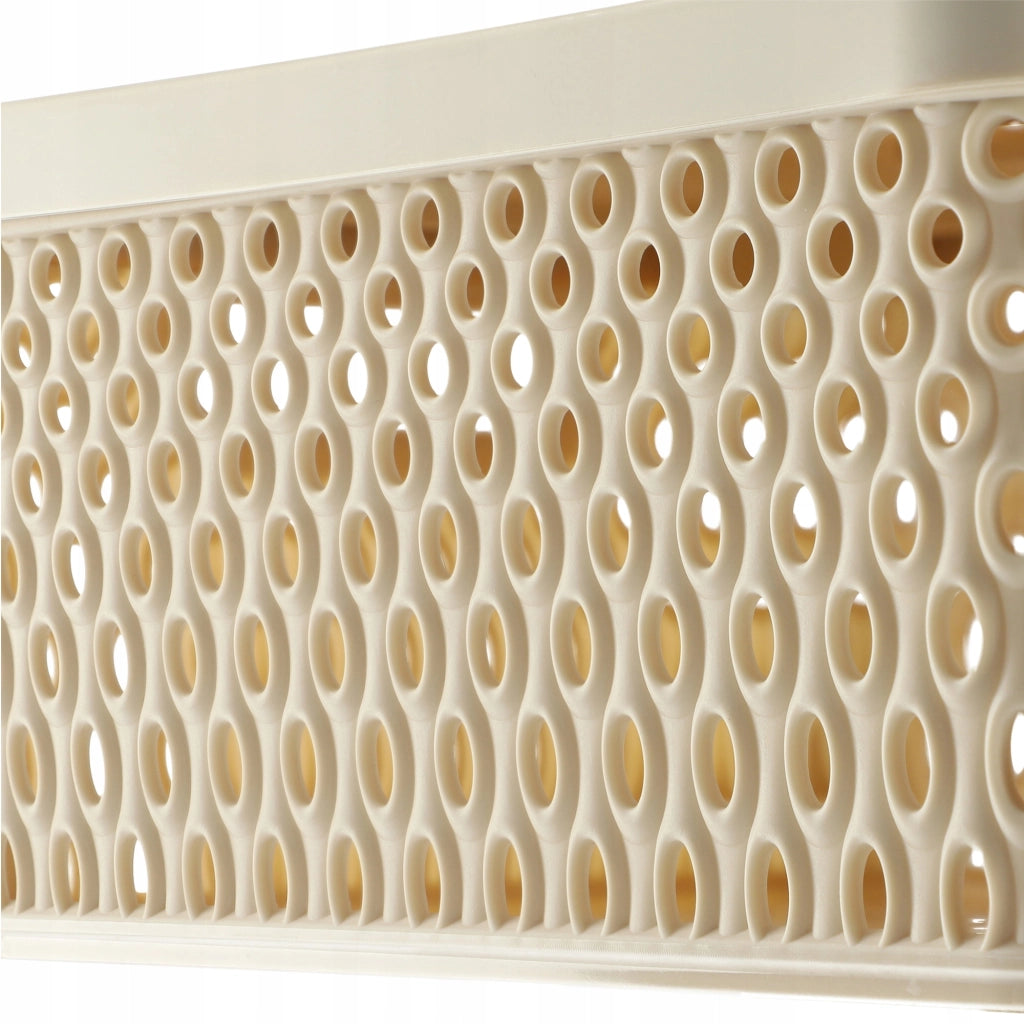 Set di 3 cestini in plastica beige KADAX con coperchio.