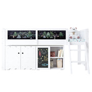 Letto a Soppalco 90 x 200 cm con Armadio a 2 Ante; Lavagna e Scala - Bianco e Nero
