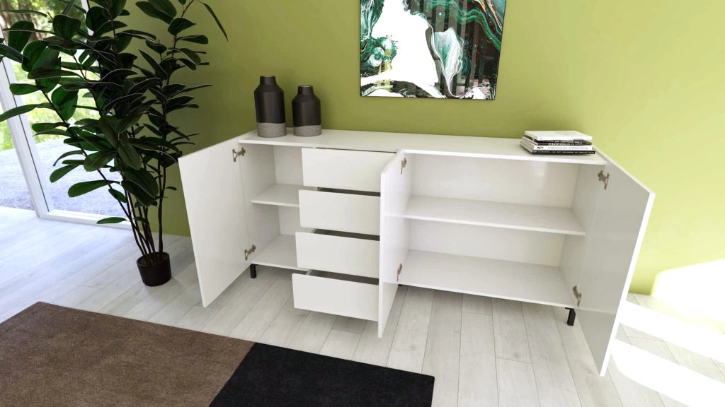 Madia 3 ante/4 cassetti 174x40x84 cm Solaria bianco lucido