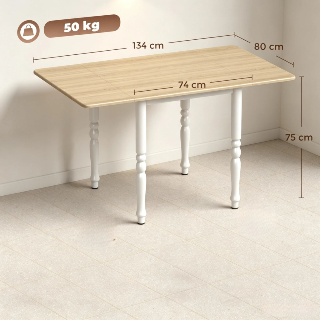 Tavolo da pranzo - pieghevole per 2-6 persone - estraibile 74-134 cm - 2 unità - piedi in acciaio - naturale