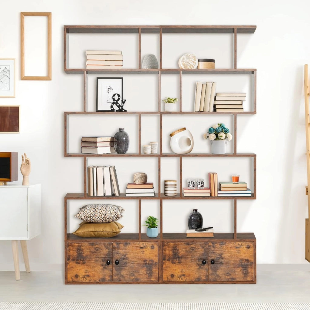Scaffale a 6 Ripiani con cassetto, Libreria Autoportante, Scaffale da Terra, Design Moderno, 70 x 23 x 183 cm, Bianco/Marrone/Nero (Marrone)