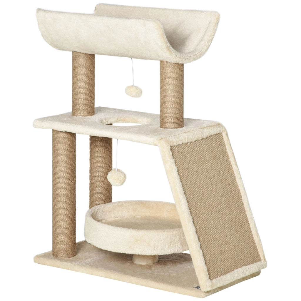 Albero Tiragraffi 60x30x76 cm con Cucce e Pannello in Sisal Marrone Chiaro