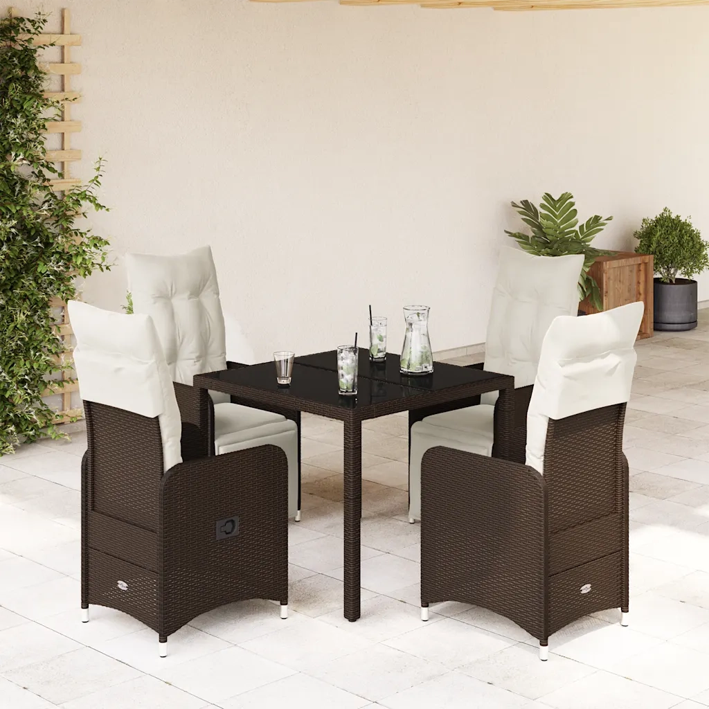 vidaXL Set Bistrò da Giardino 5 pz con Cuscini in Polyrattan Marrone