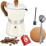 Caffettiera a 6 tazze italiana - eleganza e sapore - set completo con tappo, cucchiaio, pinza e spazzola - in alluminio, non adatto per...