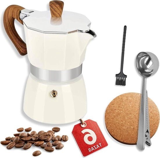 Caffettiera a 6 tazze italiana - eleganza e sapore - set completo con tappo, cucchiaio, pinza e spazzola - in alluminio, non adatto per...