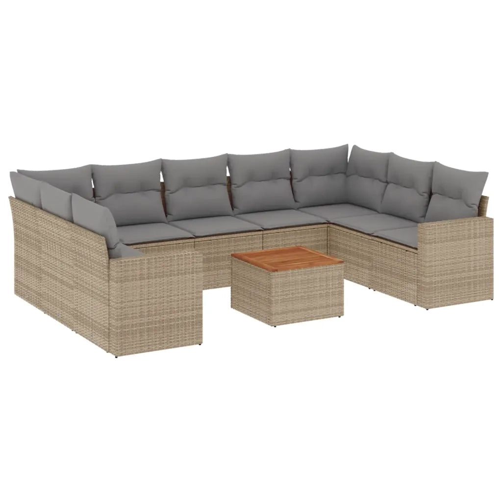 Set Divano da Giardino 10 pz con Cuscini Beige Misto Polyrattan