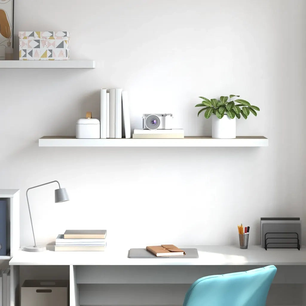 Scaffale a Parete Rovere e Bianco 120x23,5x3,8 cm in MDF 326585