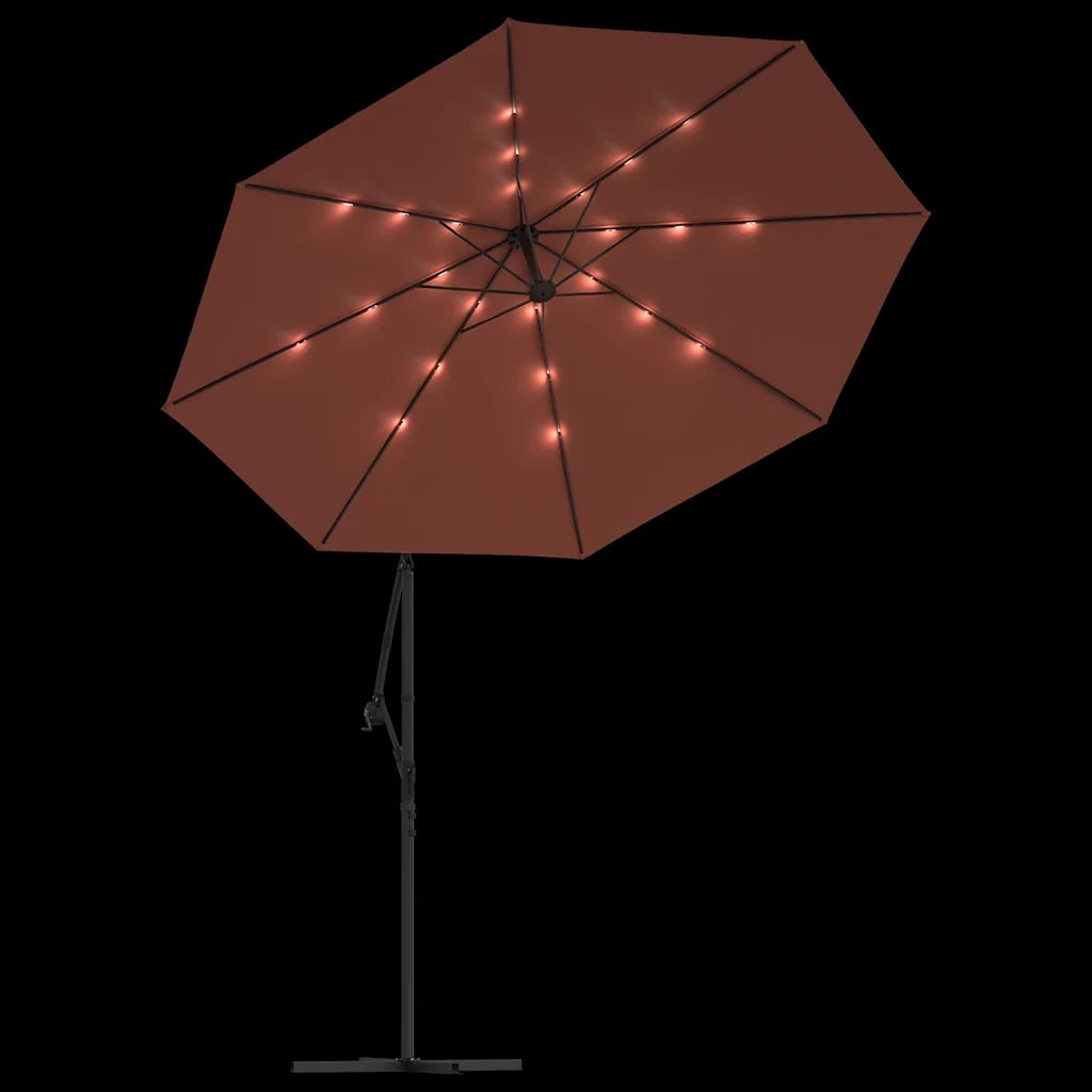 Ombrellone a Sbalzo con LED e Palo in Acciaio-Ombrello da giardino Terracotta