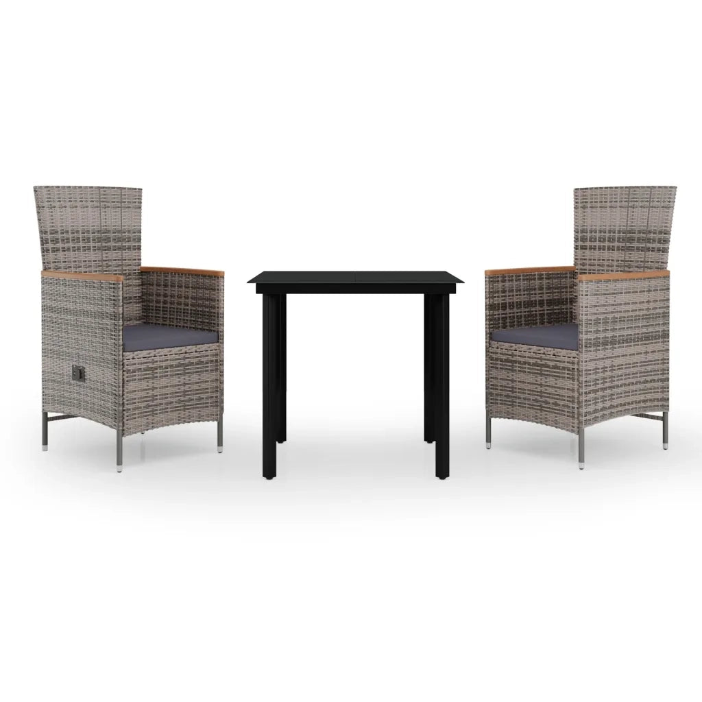 Set da Pranzo da Giardino 3 pz | Set Salotto da Giardino con Cuscini Grigio