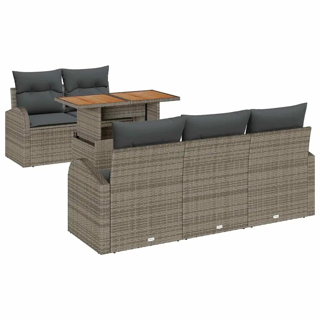 Set Divano da Giardino 6 pcs Grigio Poly Rattan