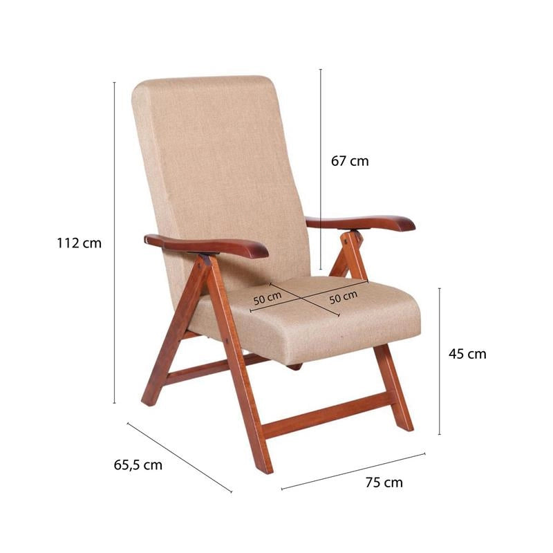 POLTRONA MIAMI CILIEGIO BEIGE IN FAGGIO CON IMBOTTITURA POGGIATA SU CINGHIE SCHIENALE REGOLABILE 4 POSIZIONI