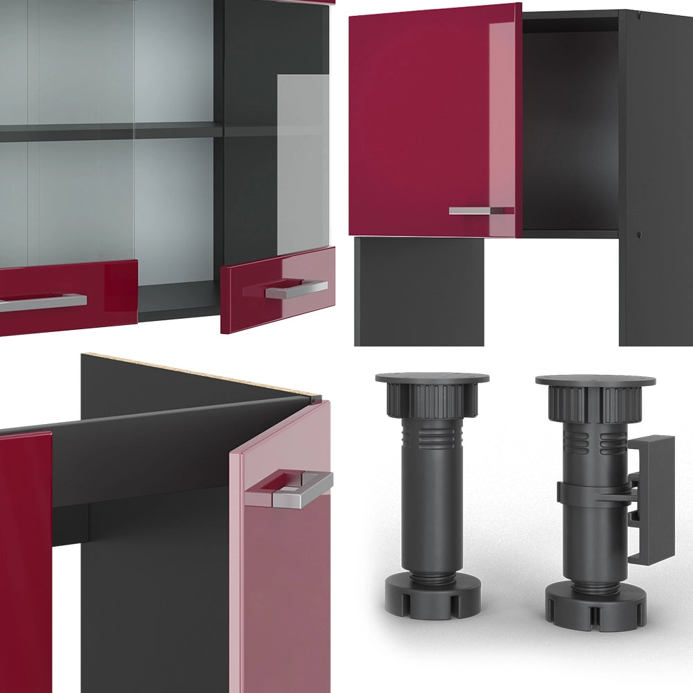 Vicco Cucina angolare completa Rosso lucido/antracite 247 x 60 cm , PL Antracite