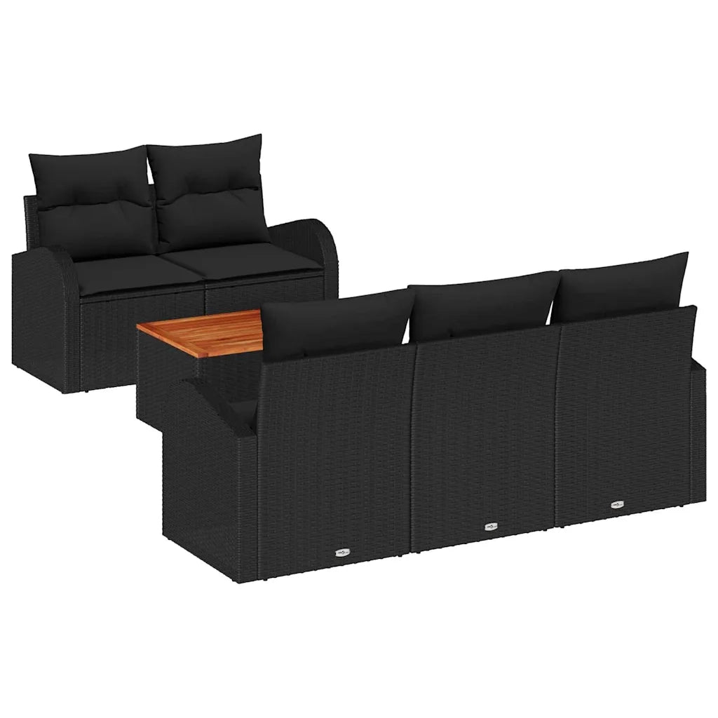 Set Divano da Giardino con archiviazione 6 pcs Nero polyrattan