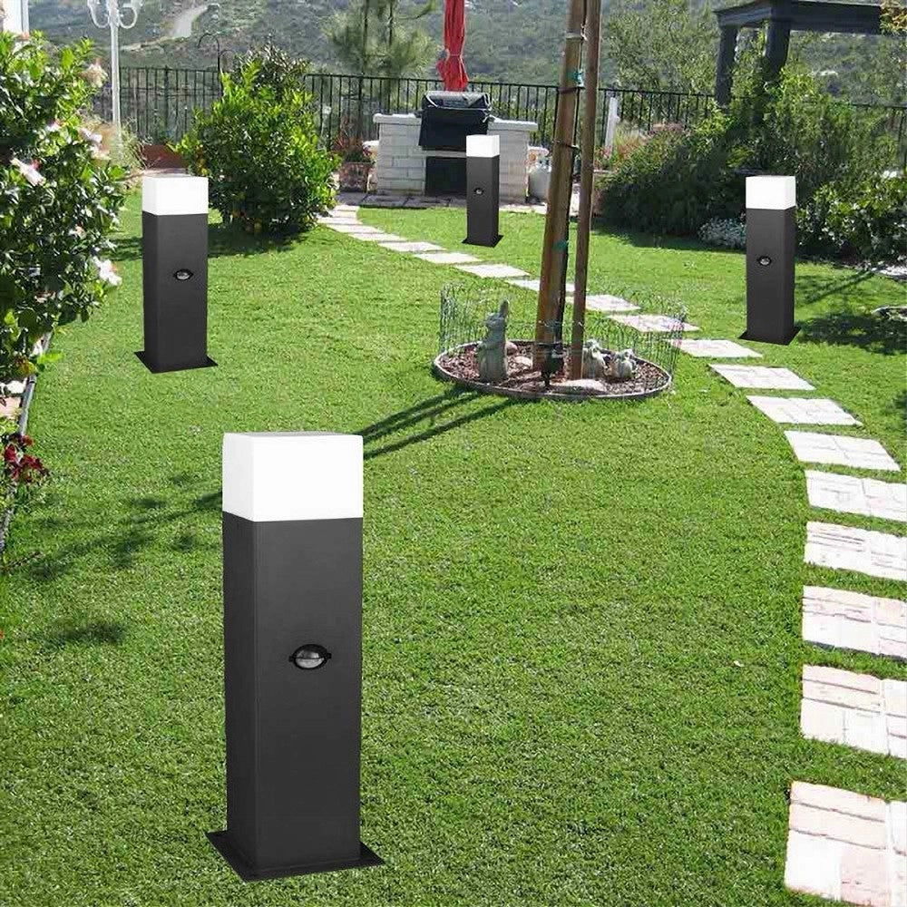 Trade Shop - Lampione Esterno Con Sensore Movimento E27 Lampada Da Terra Lampioncino Ip44 H440 - Nero