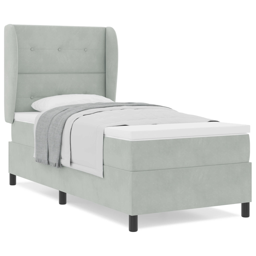 Letto a Box Spring con Materasso Grigio Chiaro 100x200 cm in Velluto