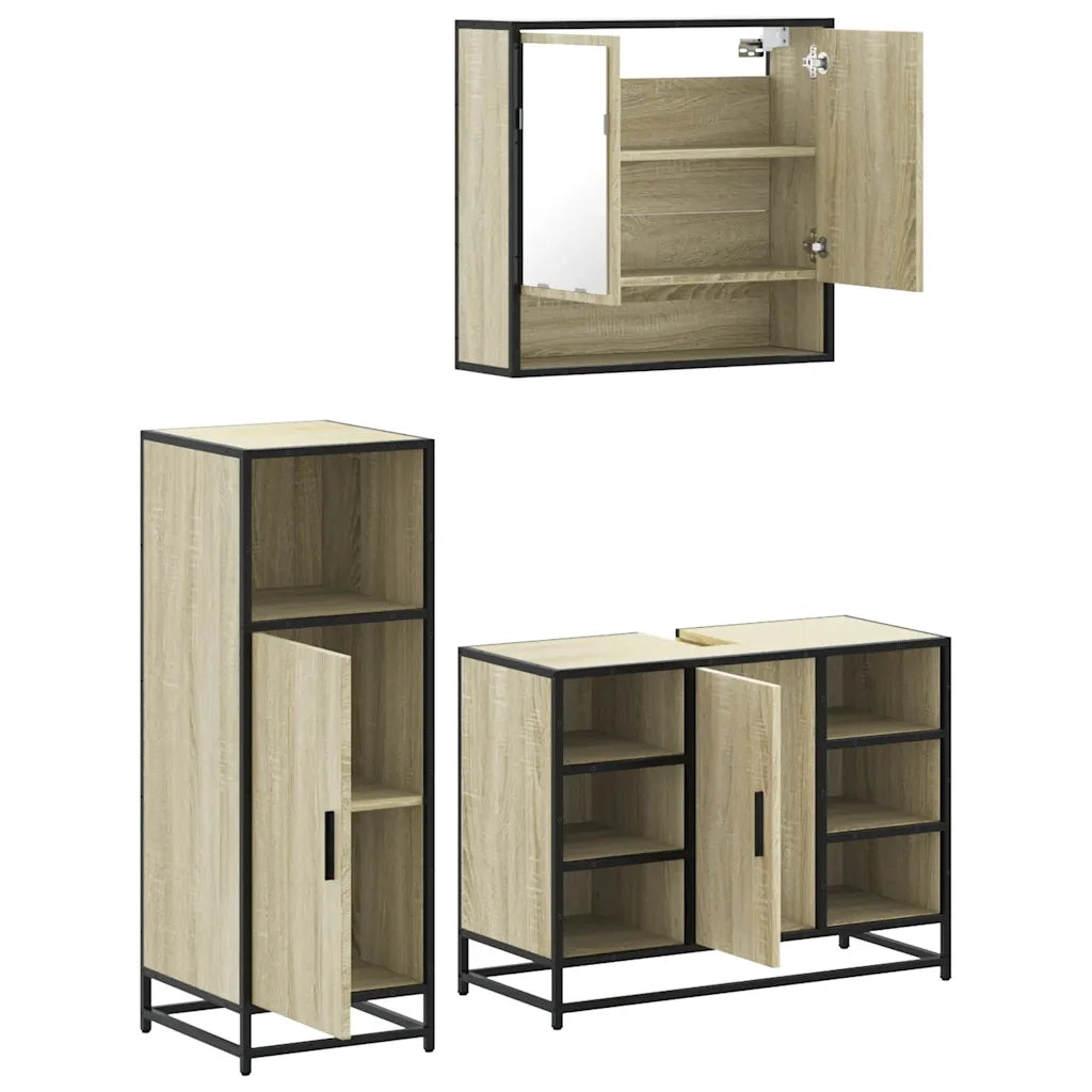 Set Mobili da Bagno 3 pz Rovere Sonoma in Legno Multistrato