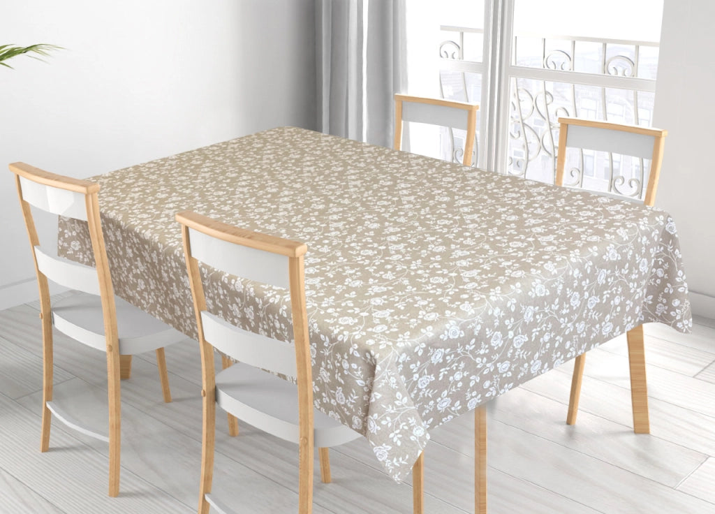 Tovaglia Per Salotto Cucina In Miros Misto Cotone Made In Italy Roselline RP - 140x140 - Beige