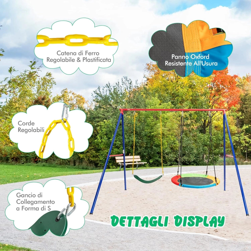 Set di 2 Altalena da Giardino per Bambini, con 1 Sedile Altalena in EVA Morbido e 1 Altalena Nido, 2 modi per appenderle e facili da montare, ideale per parco, giochi, cortile, giardino