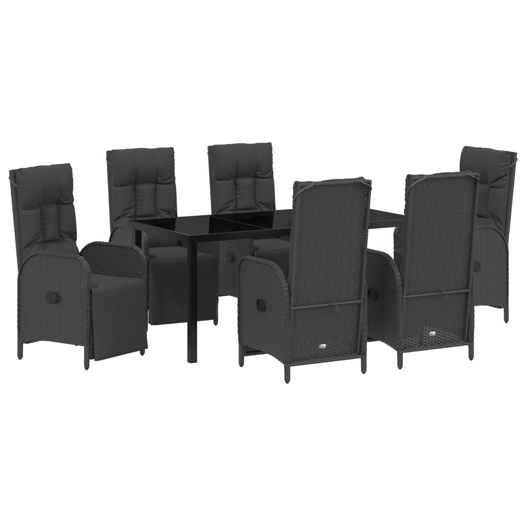 Set da pranzo da giardino da 7 pezzi con cuscini in polyrattan nero