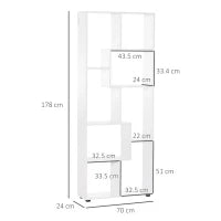Libreria Scaffale Moderna di Design a 8 Ripiani in Legno Truciolare, Arredamento Casa e Ufficio, 70x24x178cm Bianco