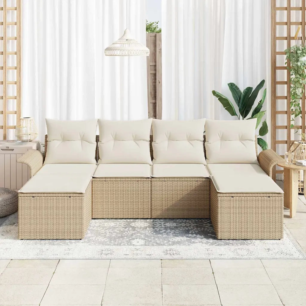 Set Divano da Giardino con cuscino 6 pcs Beige polyrattan