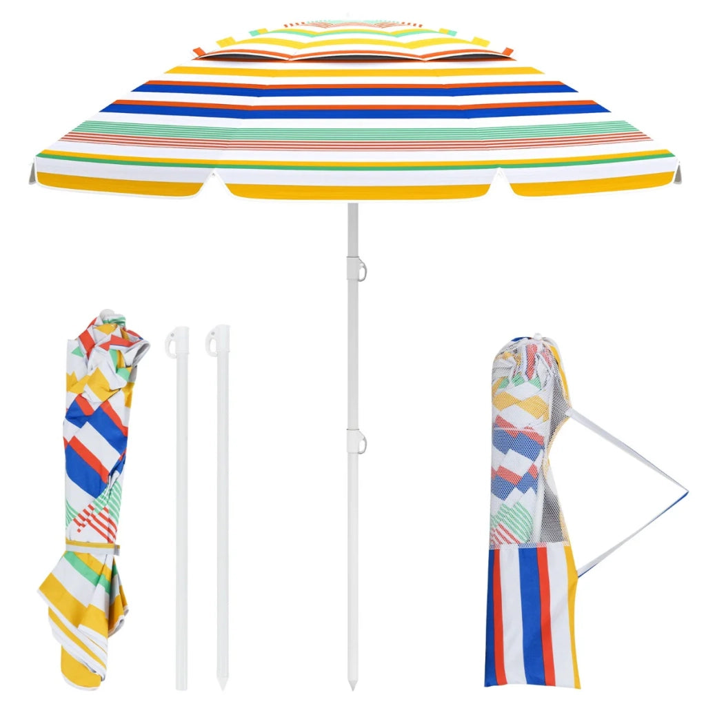 Ombrellone da spiaggia leggero 200 x 194 cm con inclinazione e protezione solare in poliestere multicolore 20_0012999