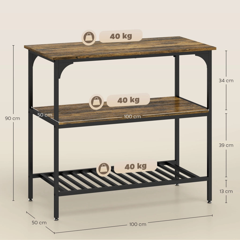 Scaffale da cucina rustico ¨C zephmum ¨C 3 ripiani, in acciaio, marrone e nero