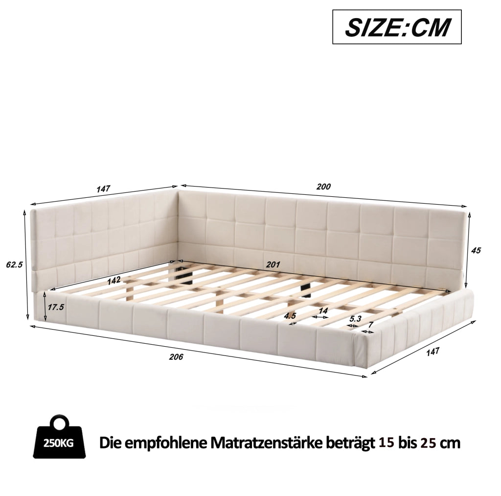 Letto da giorno 140x200 cm; design Mid-Century; tessuto beige (Senza materasso)