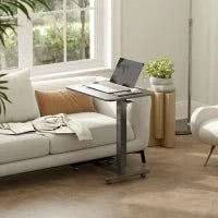 Scrivania con Altezza Regolabile, con 4 Ruote, a Forma di C, 65 cm x 48 cm x 70-110 cm, Nero