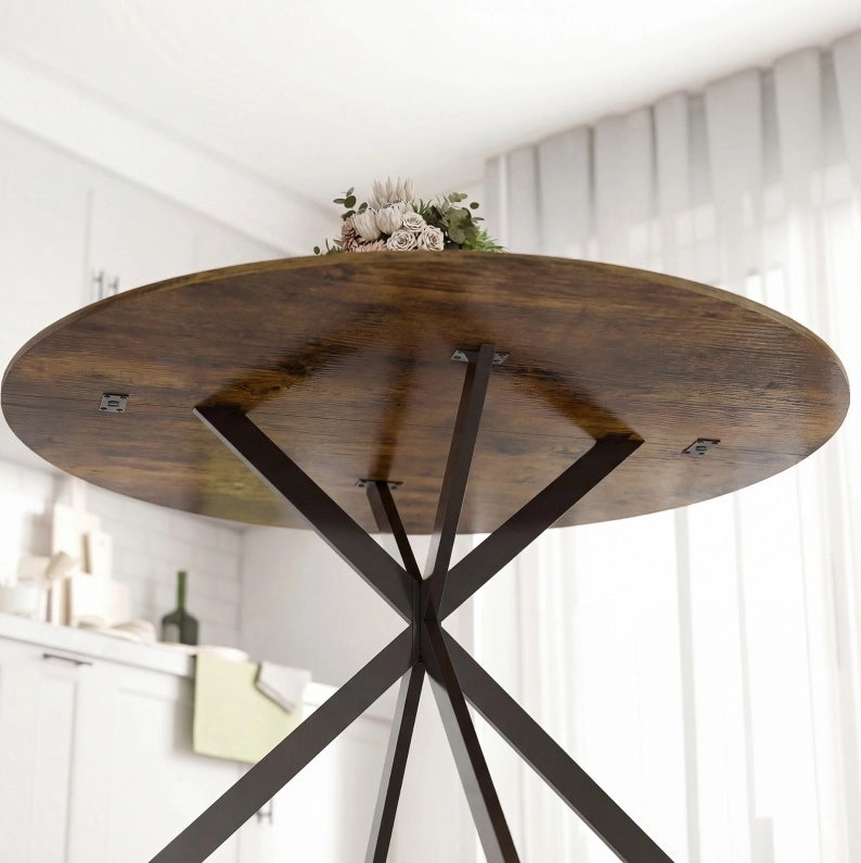 Tavolo da pranzo rotondo Ø120 cm industriale marrone rustico