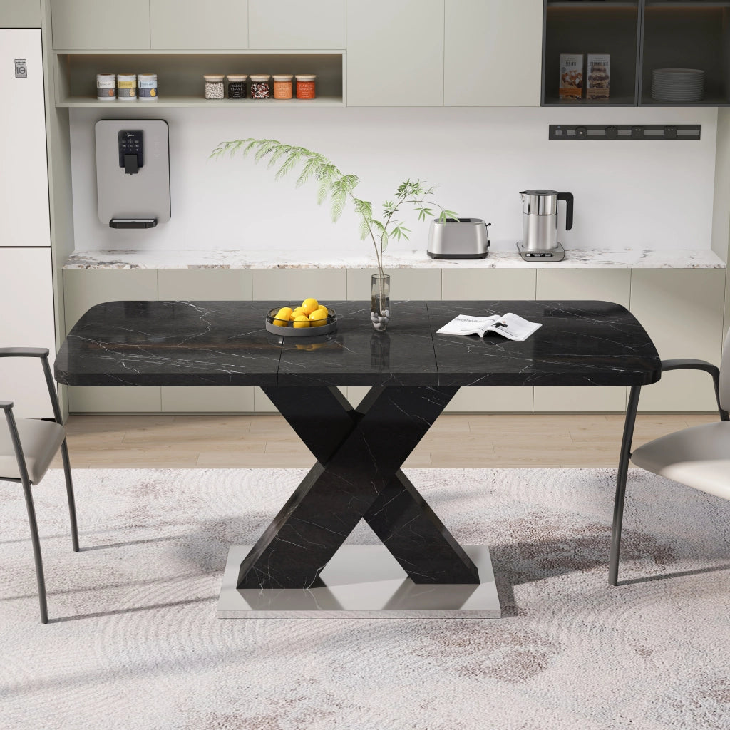 Tavolo allungabile rettangolare con piano in MDF e base in acciaio nero per sala da pranzo 120 × 80 × 76,5 cm