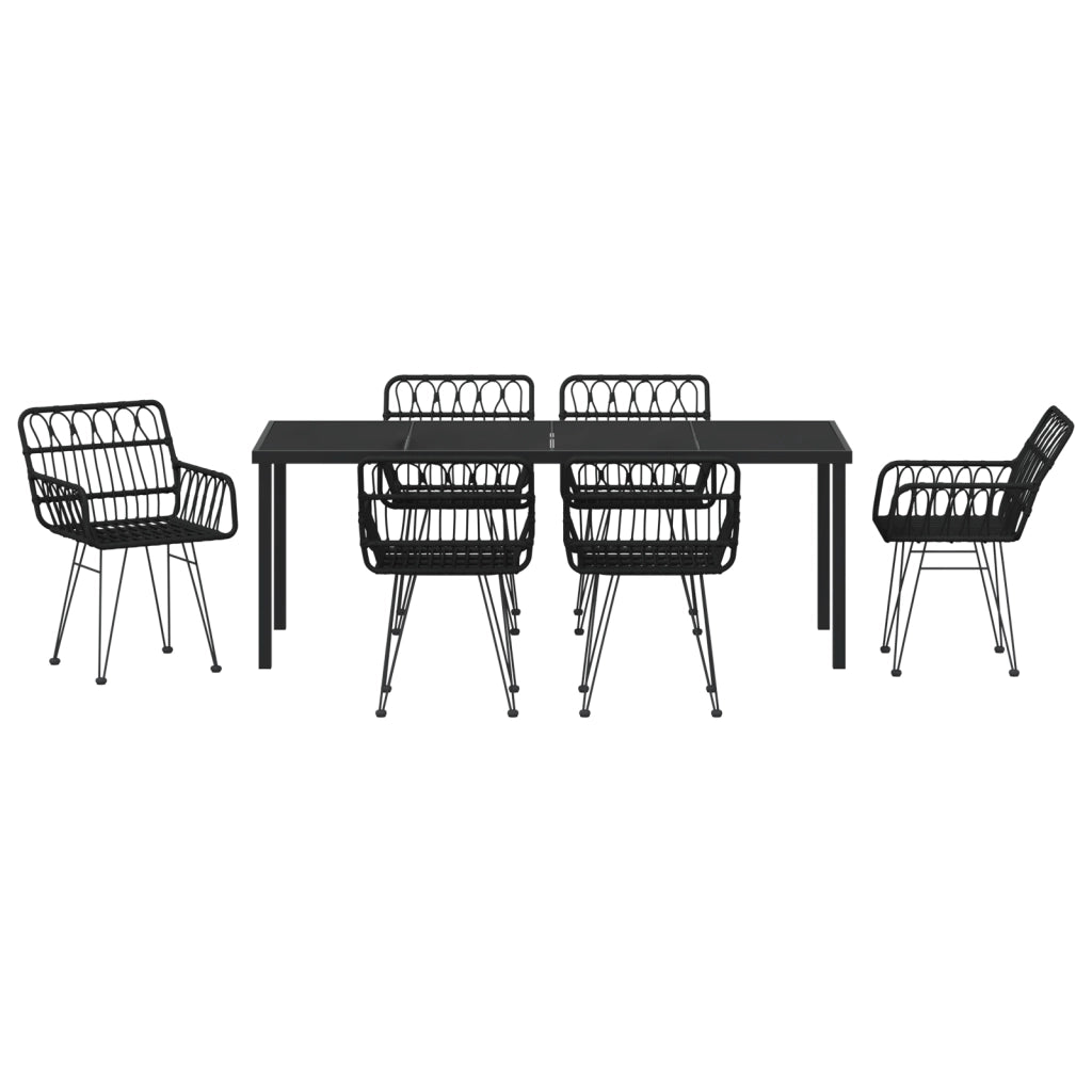 Set da pranzo da giardino 7 pezzi Nero Polyrattan
