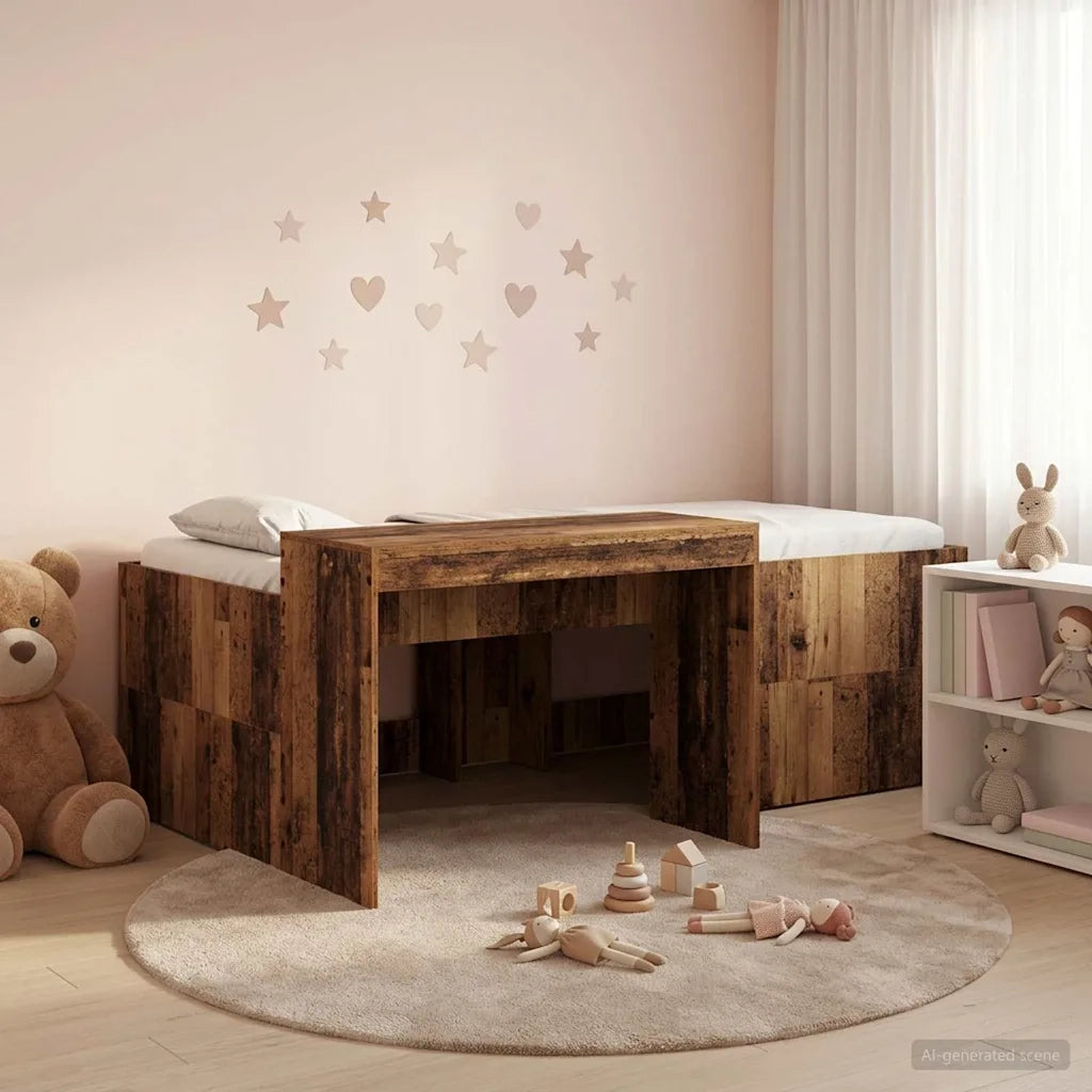 Letto alto per bambini con scrivania Legno antico 80 x 200 cm 3422649
