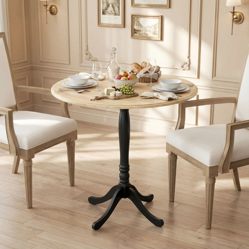 Tavolo da pranzo rotondo per 4 persone ¨C zephmum ¨C legno naturale e nero, ?80 cm