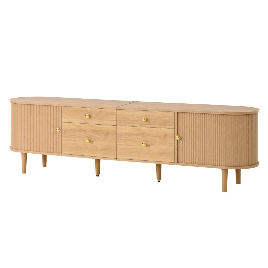 Mobile TV con 2 ante scorrevoli e 4 cassetti - per soggiorno - in truciolare e MDF - naturale - 180×35×50 cm