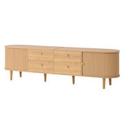 Mobile TV con 2 ante scorrevoli e 4 cassetti - per soggiorno - in truciolare e MDF - naturale - 180×35×50 cm