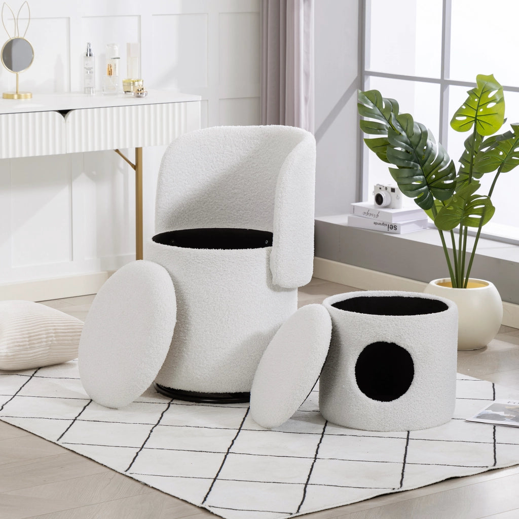 SEDIA Girevole con contenitore 53x50x47 cm Teddy Bianco