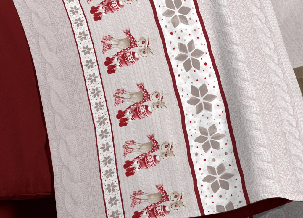 Completo Lenzuola Linea Pensieri Delicati 100% Cotone Disegno Renna - Piazza E Mezza - Rosso