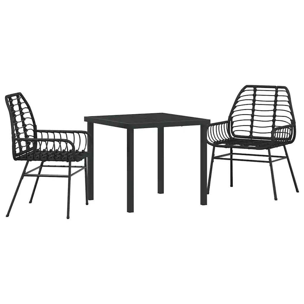 Set da Pranzo per Giardino 3 pcs Nero polyrattan 3380841
