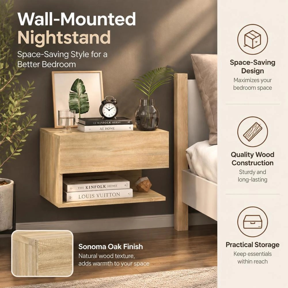Wall-mounted Bedside Table Sonoma Oak