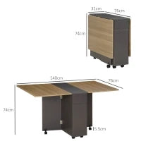 Tavolo Pieghevole da Pranzo in Truciolato con 2 Cassetti, 1 Armadietto, max. 6 Persone, 140x76x76 cm