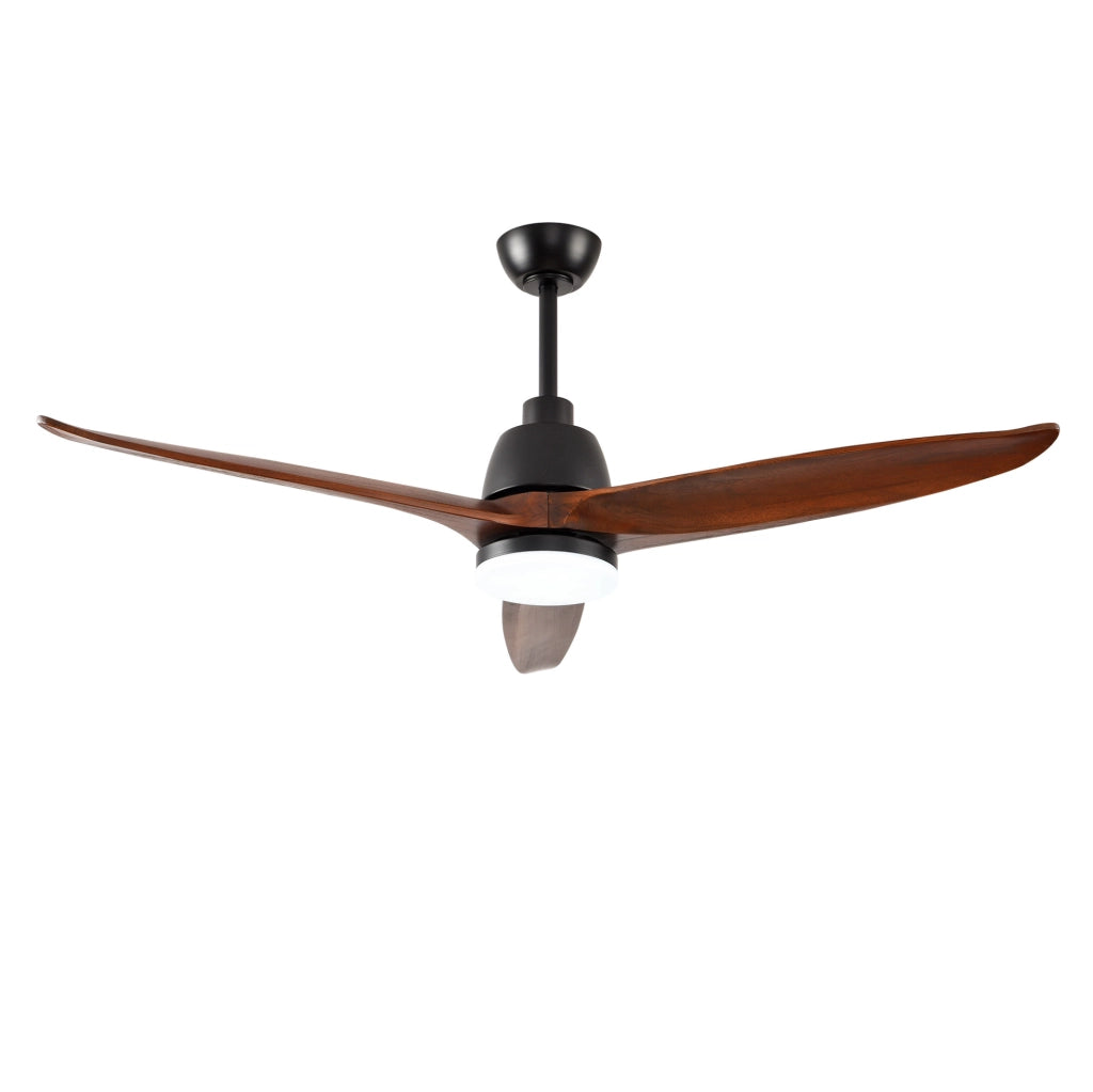Ventilatore da soffitto 52" con luce LED, 3 pale in legno, nero e noce scuro