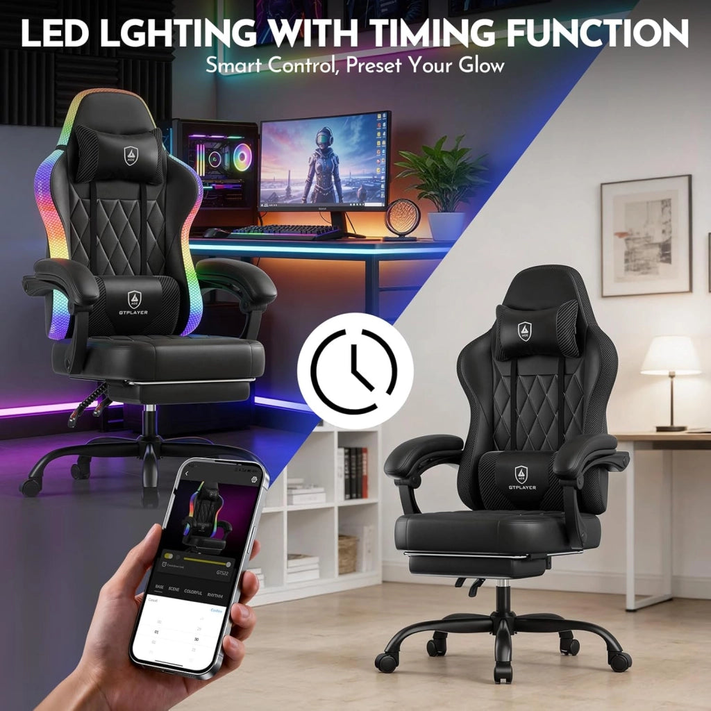 Sedia da gioco, sedia da ufficio, sedia da gioco con barra luminosa a LED, sedia da giocatore, schienale con custodia, sedia ergonomica in PC con telecomando