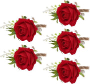 Boutonniere di Festa per Matrimonio 5 pezzi - Corsage Artigianale Bianco - Fiori a Fiore - Accessori di Fiori Artificiali per Matrimonio - Abito di Sposa per Uomo - Festa di Matrimonio