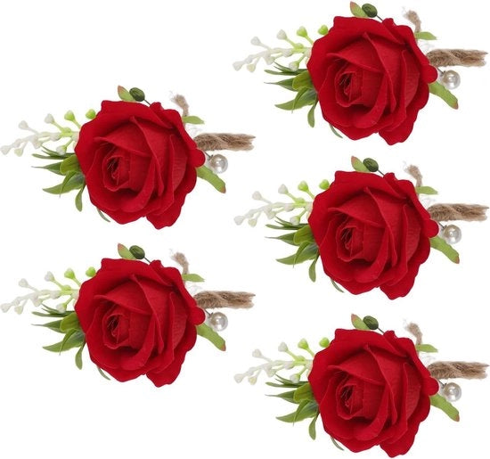 Boutonniere di Festa per Matrimonio 5 pezzi - Corsage Artigianale Bianco - Fiori a Fiore - Accessori di Fiori Artificiali per Matrimonio - Abito di Sposa per Uomo - Festa di Matrimonio